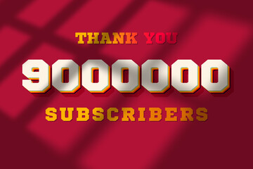 9000000 subscribers celebration greeting banner with Retro 2 Design