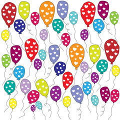 Fondo de globos de colores con corazones.