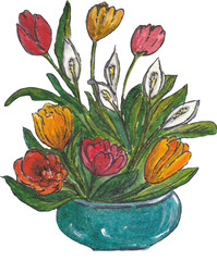 vector ullustration blue vase with flowers