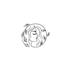Woman portrait logo for your design. Stock vector illustration.