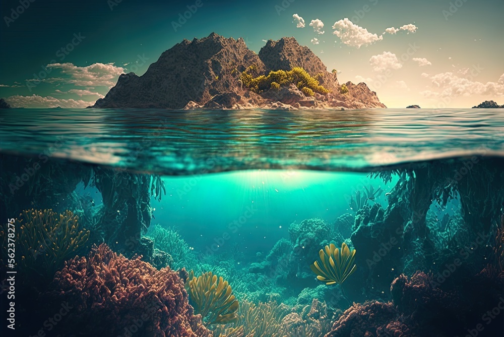Poster the shallow parallax effect of the water on nature's landscape generative ai