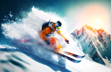 skier on the slope, skiing, skier, sports, wintersport - obrazy, fototapety, plakaty