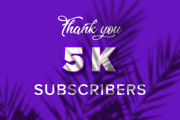 5 K  subscribers celebration greeting banner with Purple and Pink Design