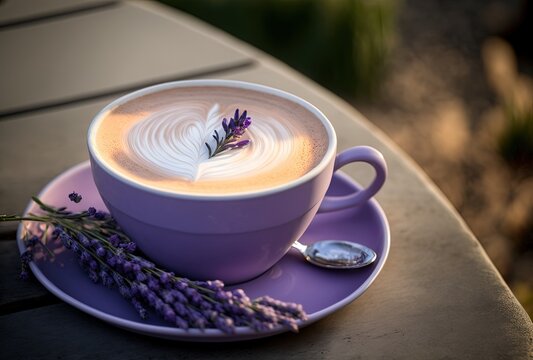  purple lavender marshmallow latte cup   Generative Ai
