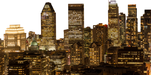 Isolated PNG cutout of a cityscape at night on a transparent background, ideal for photobashing, matte-painting, concept art