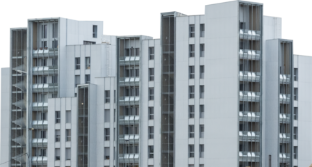Isolated PNG cutout of buildings on a transparent background, ideal for photobashing, matte-painting, concept art
