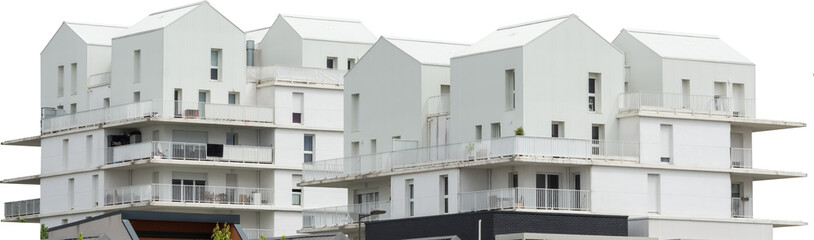Isolated PNG cutout of white modern residential buildings on a transparent background, ideal for photobashing, matte-painting, concept art
