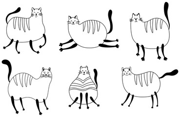 Cute doodle cats set. Cat illustration. Hand drawn set domestic pets collection. Kitten design collection in different poses.
