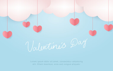 Naklejka premium Valentine's day background template with clouds and hearts.
