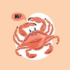 Orange crab vector illustration in doodle style isolated on white background.