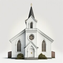 Fototapeta Small town church chapel building isolated on a white background, generative ai obraz