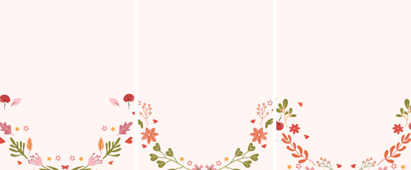 A beautiful composition with bright flowers, leaves, hearts, stars on pastel background.The concept of a holiday, rest. Bright illustrations for greeting cards, invitations to weddings, birthdays, etc