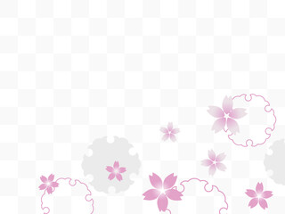 桜の花と雪輪模様の背景　横位置　ホワイト＆ピンク