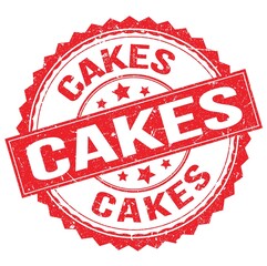 CAKES text on red round stamp sign