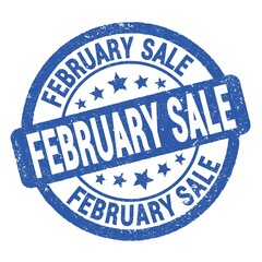 FEBRUARY SALE text written on blue round stamp sign.