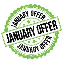 JANUARY OFFER text on green-black round stamp sign