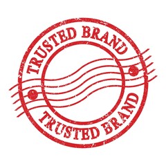 TRUSTED BRAND, text written on red postal stamp.