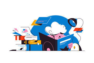 Man in glasses reading book