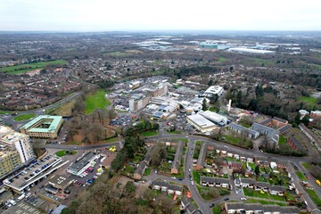 Princess Alexandra Hospital Harlow Essex UK Aerial drone view
