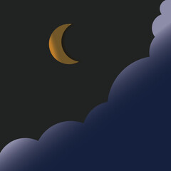Vector moon phase at night sky with dark blue cloud.