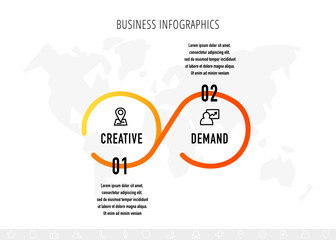 Vector line infographics with 2 circles. Business concept graphic process template with two steps. Graphic timeline for app, website, interface, chart, levels, web, diagram, banner, presentations
