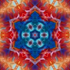 floral fantasy in shades of red hexagonal design