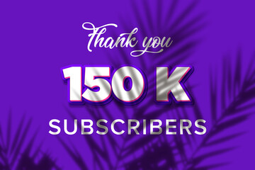 150 K subscribers celebration greeting banner with Purple and Pink Design