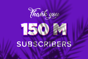 150 Million subscribers celebration greeting banner with Purple and Pink Design