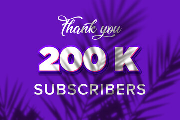 Fototapeta premium 200 K subscribers celebration greeting banner with Purple and Pink Design