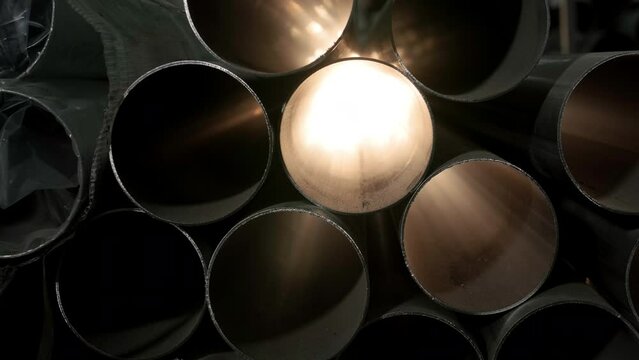 Round metal blank, metal blank, warehouse of metal billets at the factory.