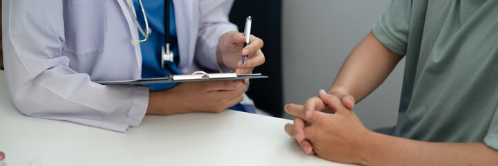 Doctor hold stethoscope for a check up diagnosis in hospital Health care and medical concept.