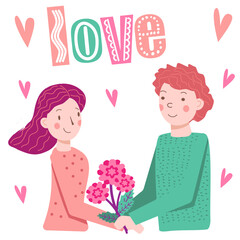 Valentine's day boy and girl couple in love