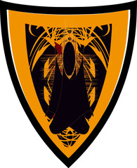 Dark monk. Coat of arms, emblem, shield, tattoo design
