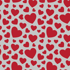Seamless vector pattern. Valentine's day handwritten background. Red hearts on a gray background. Hand drawn ornament.