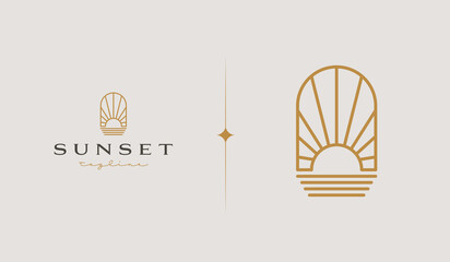 Sunset Wave Logo Template. Universal creative premium symbol. Vector illustration. Creative Minimal design template. Symbol for Corporate Business Identity