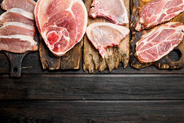 variety of Raw pork.