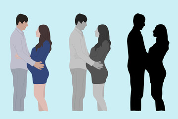 Obraz premium Hand drawing pregnancy and maternity concept. Woman and man silhouette. 