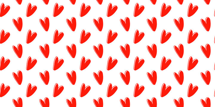 Red love heart seamless pattern illustration on transparent background. Cute red hearts background print. Valentine's day holiday backdrop texture. Valentines day background. PNG image