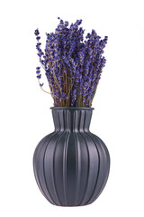 bouquet of dry lavender in a dark green vintage vase