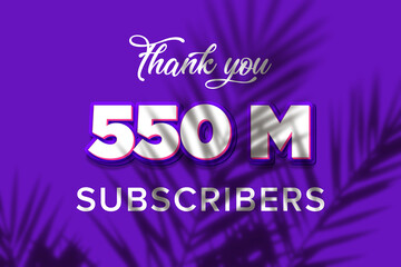 550 Million  subscribers celebration greeting banner with Purple and Pink Design