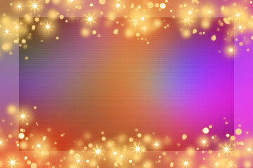 Colorful gradient background with colorful frame and bokeh or orange glitter light decoration. Colorful card design background. Colorful decorative background.