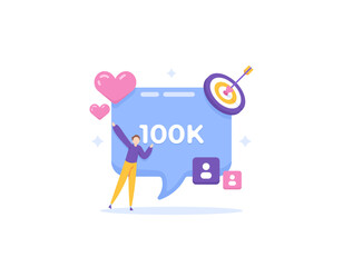 get 100k likes, comments, followers, subscribers. target audience of social media. Engagement. an influencer is happy because he gets a lot of other people's interactions on his content. celebration