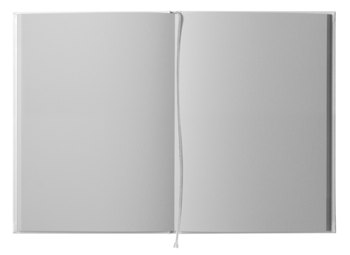 栞付きの白い本、見開きページの影なしテンプレート