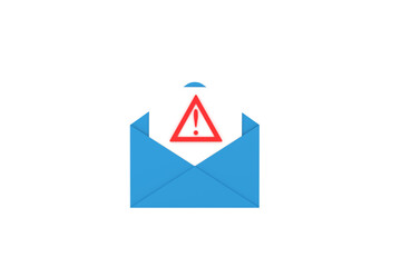 3d. Dangerous email envelope with attached file with warning exclamation mark illustration,