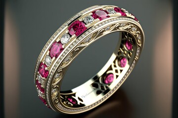 Pink Tourmaline and diamond full eternity ring created with generative AI technology