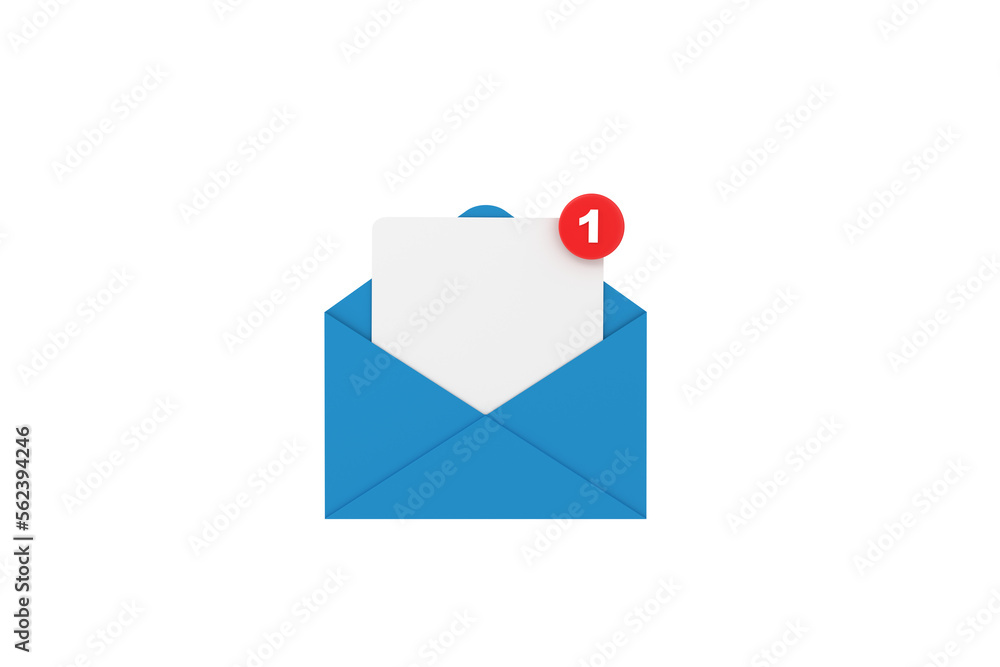 Poster 3d. mail notification one new email message in the inbox concept isolated.