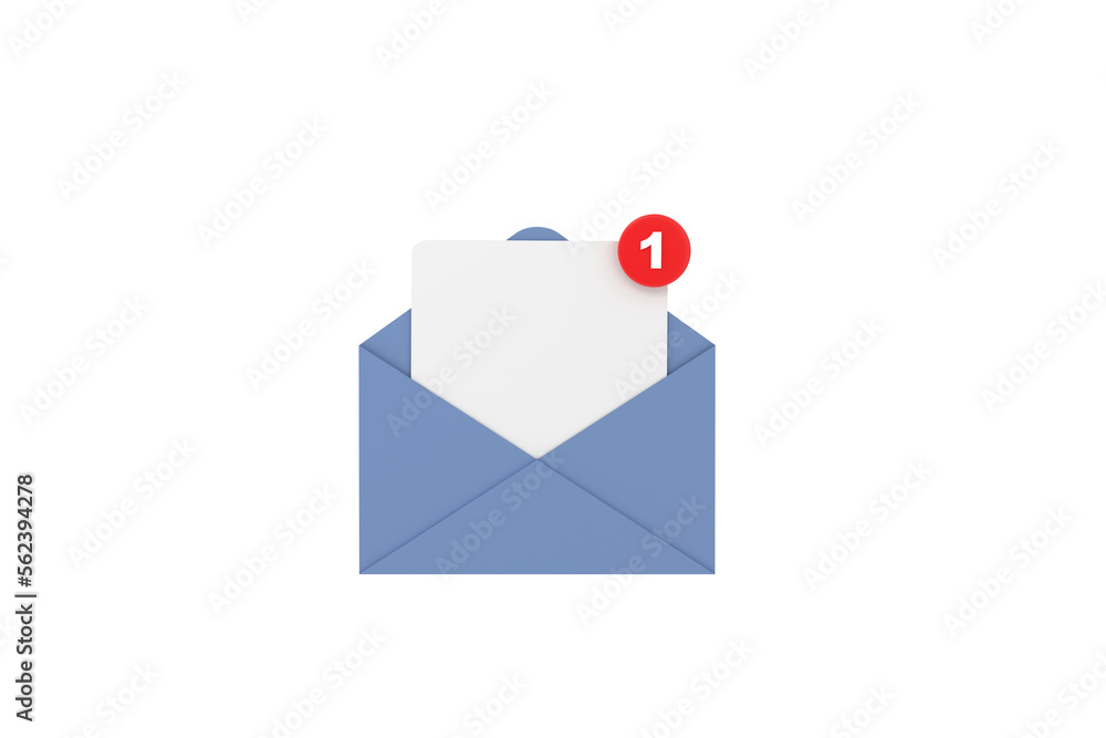 Aufkleber 3d. mail notification one new email message in the inbox concept isolated.