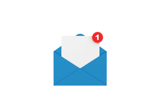 3d. Mail notification one new email message in the inbox concept isolated.