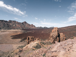 View of a volcanic landscape from Roques de Garcia, Teide National Park, Tenerife.
