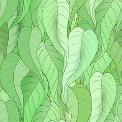 Seamless pattern with delicate green leaves.